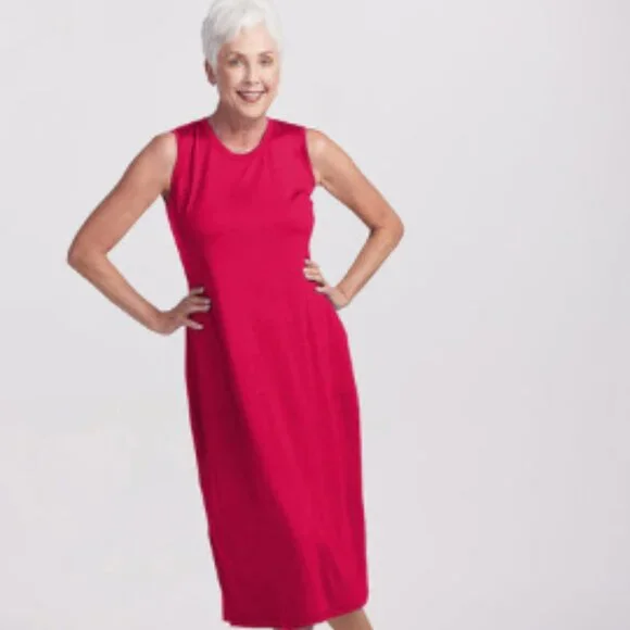 WoolX Cassie Dress Midi Length With Pockets "Viva Magenta" Pink - Picture 2 of 11